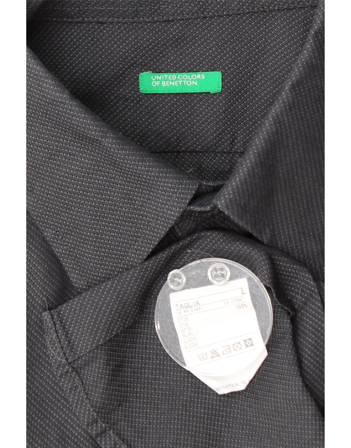 Camicia Uomo BENETTON Large in Cotone Puntinato Grigio