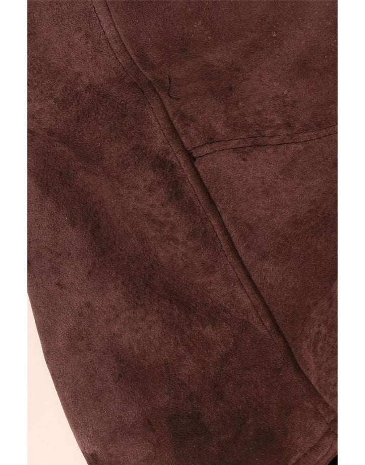 Cappotto in shearling doppio petto da donna vintage UK 14 grande marrone