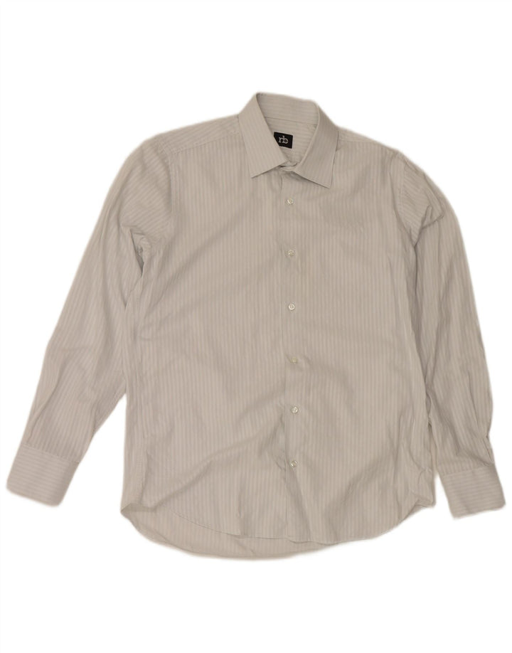 Camicia da uomo Roccobarocco taglia 40 15 3/4 cotone gessato bianco medio