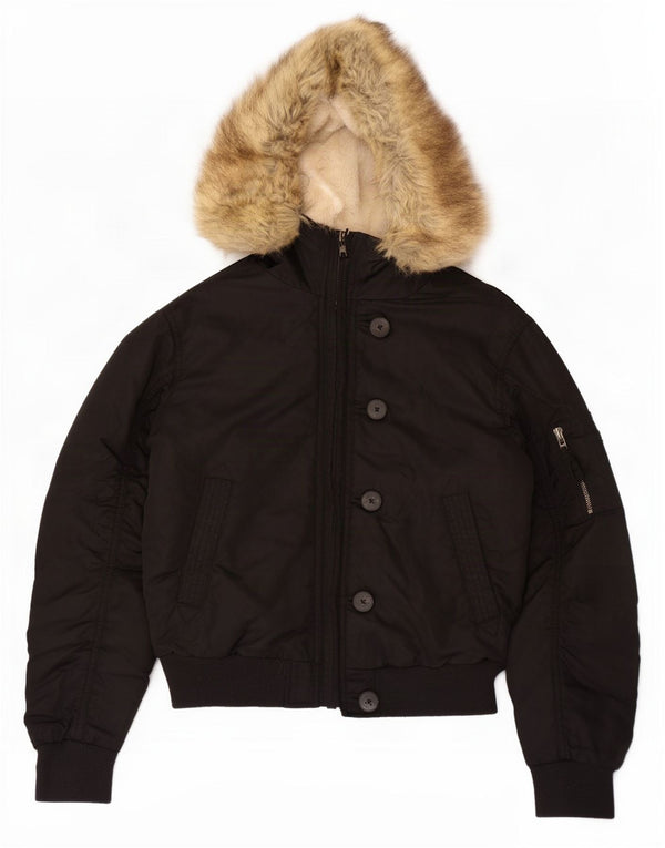Giacca Sherpa oversize con cappuccio da donna Jack Wills UK 6 XS poliestere nero