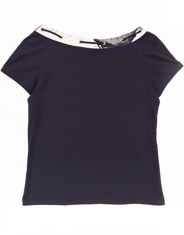 ALVIERO MARTINI Womens Graphic T-Shirt Top UK 20 2XL Navy Blue Colourblock