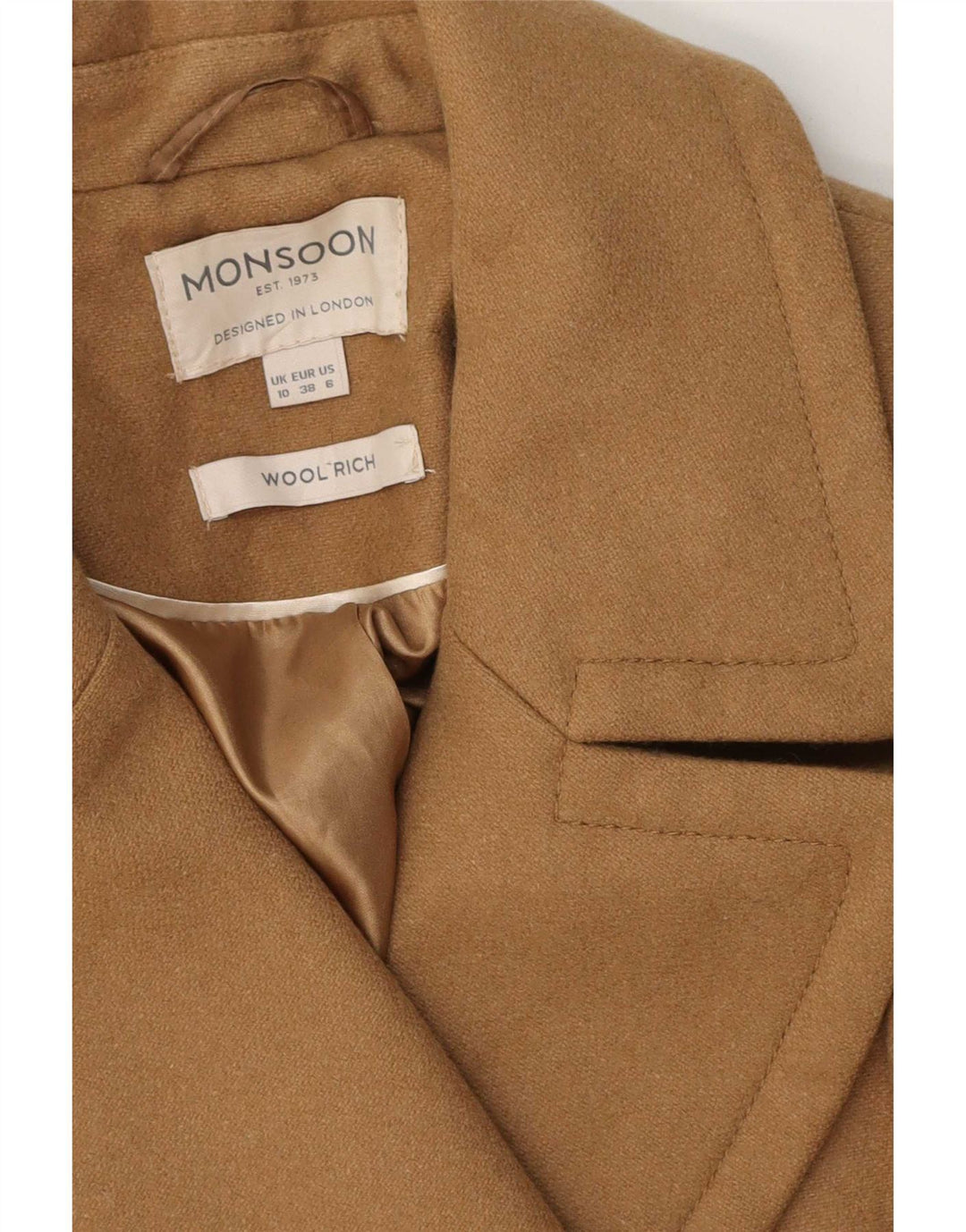 Cappotto da marinaio da donna Monsoon UK 10 piccolo in lana marrone