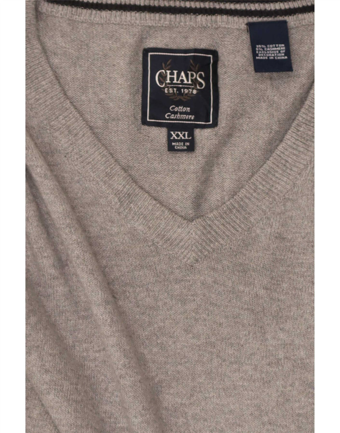 Maglione maglione con scollo a V da uomo Chaps 2XL cotone grigio