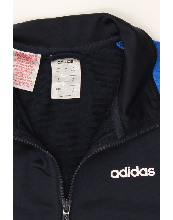 ADIDAS Boys Tracksuit Top Jacket 13-14 Years Navy Blue Colourblock Vintage Adidas and Second-Hand Adidas from Messina Hembry 