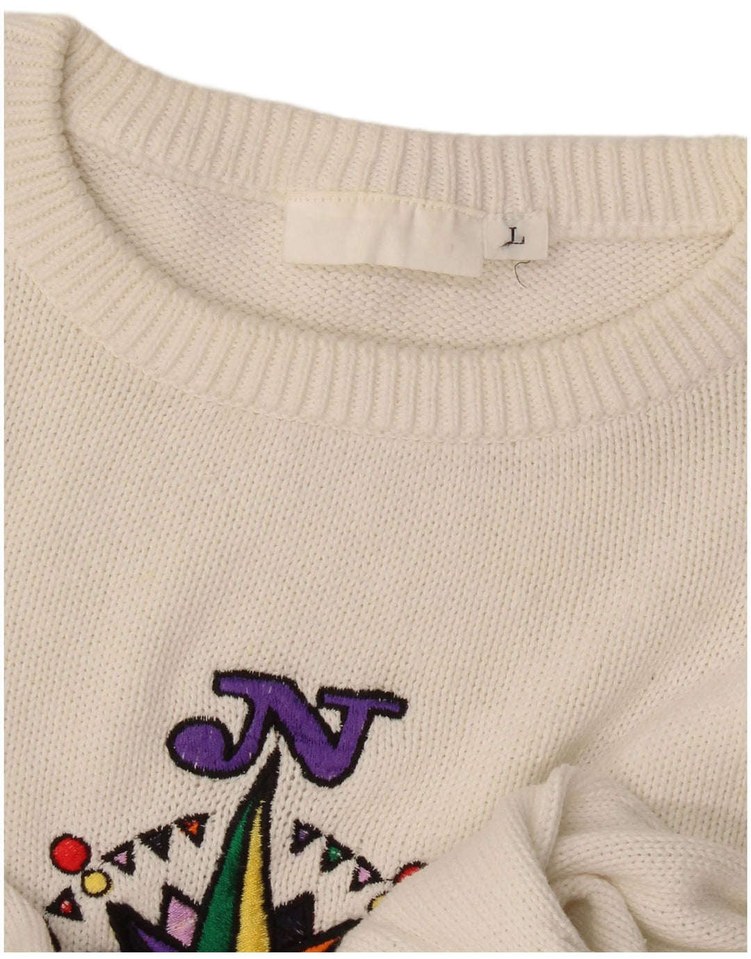 Maglione girocollo oversize con grafica vintage da donna UK 16 grande bianco