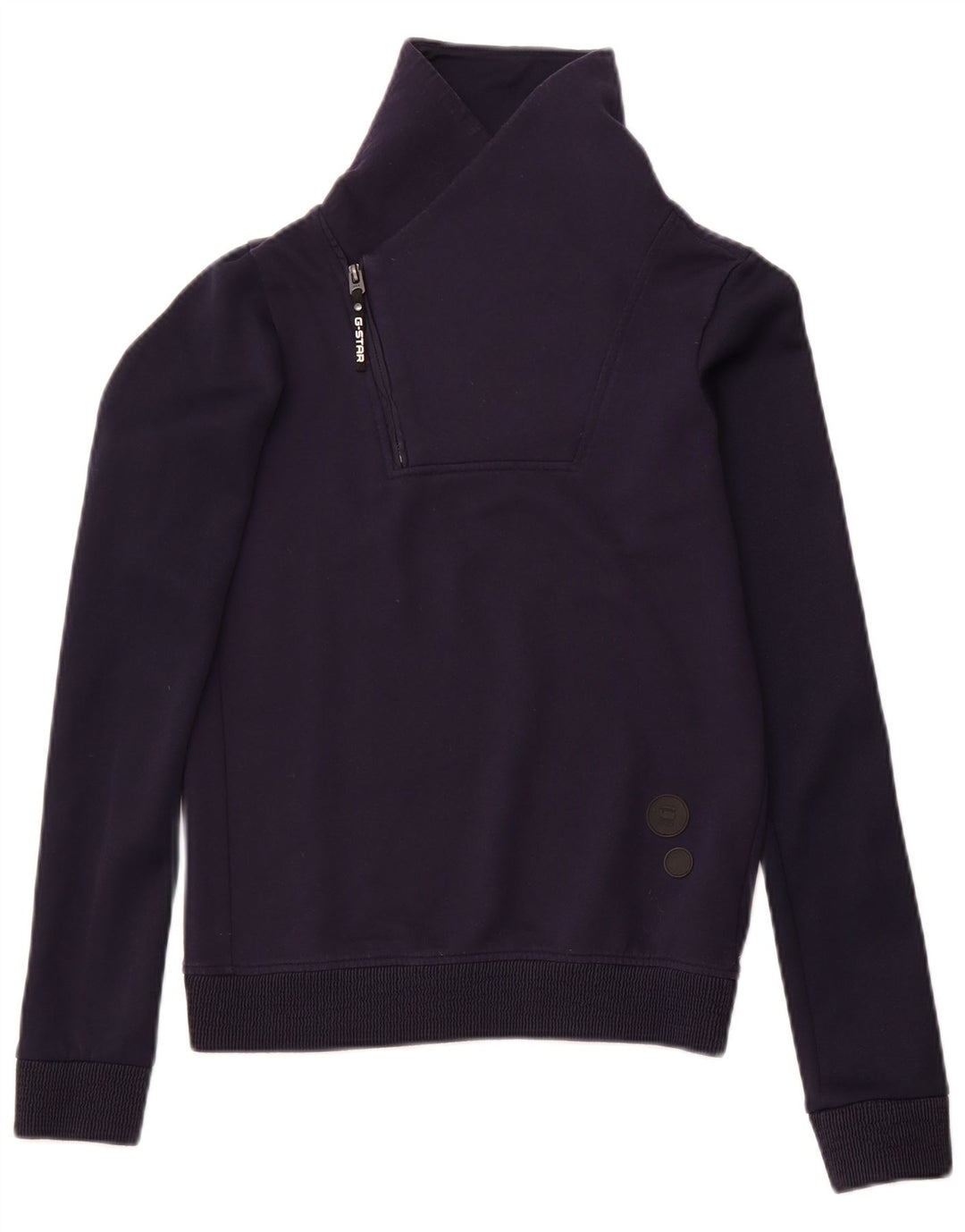 Felpa da donna slim fit con collo con zip G-Star, maglione piccolo in cotone blu navy