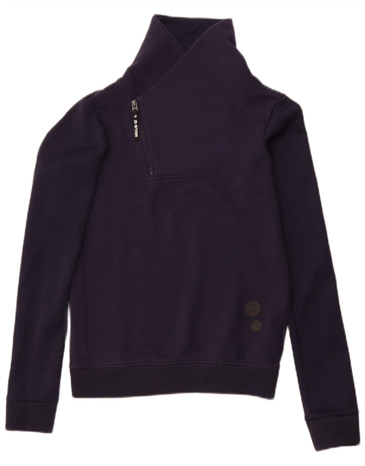 Felpa da donna slim fit con collo con zip G-Star, maglione piccolo in cotone blu navy
