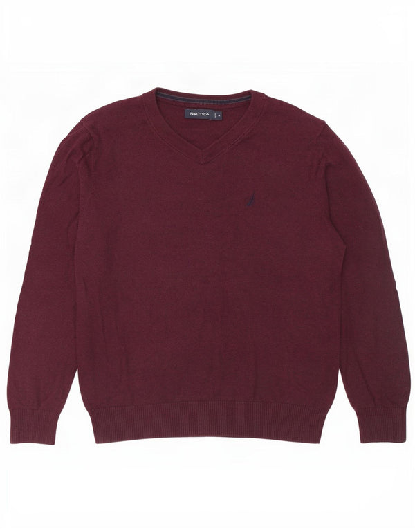 Maglione da donna oversize con scollo a V Nautica UK 14 Cotone bordeaux medio