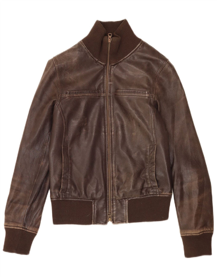 Giacca in pelle bomber da donna Sisley UK 6 XS in pelle marrone