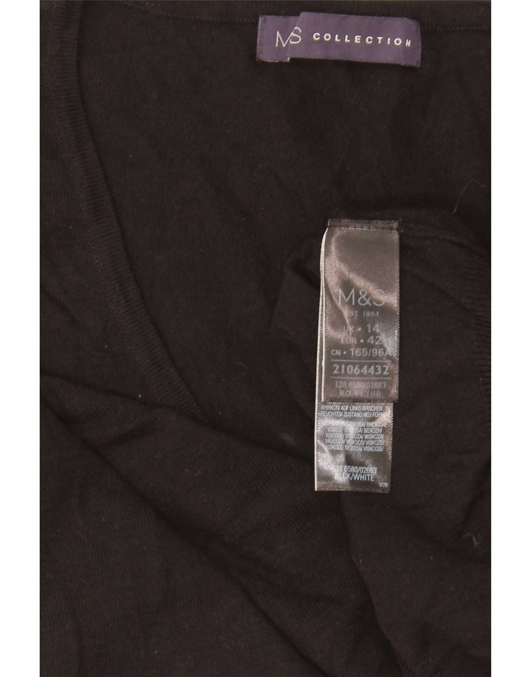 Maglione con scollo a V da donna Marks & Spencer UK 14 Viscosa nera media