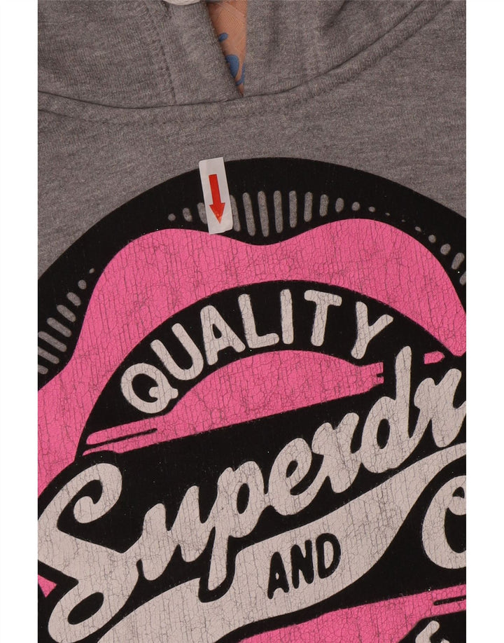 Felpa con cappuccio grafica da donna Superdry UK 16 grande poliestere grigio