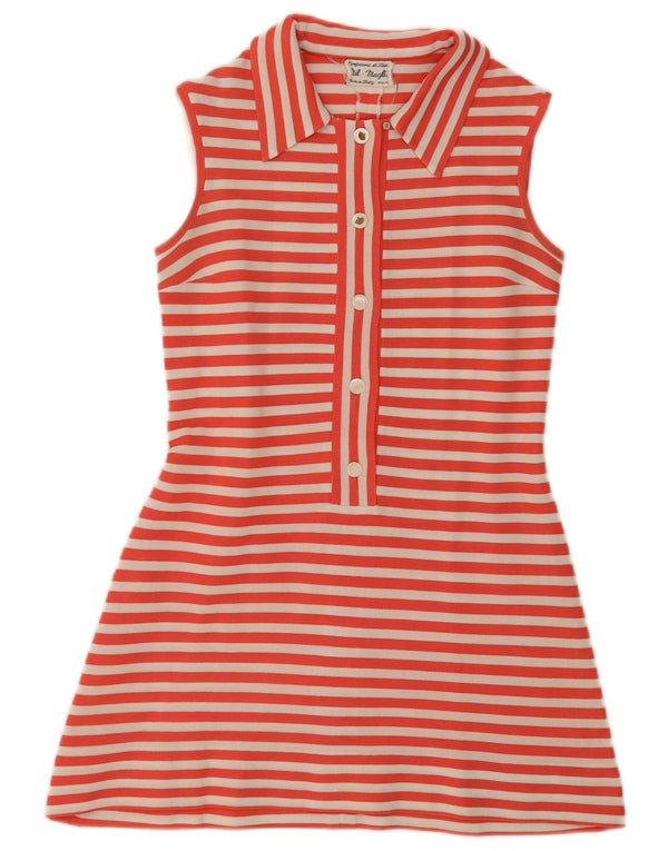 Abito polo vintage da donna senza maniche UK 12 a righe rosse medie