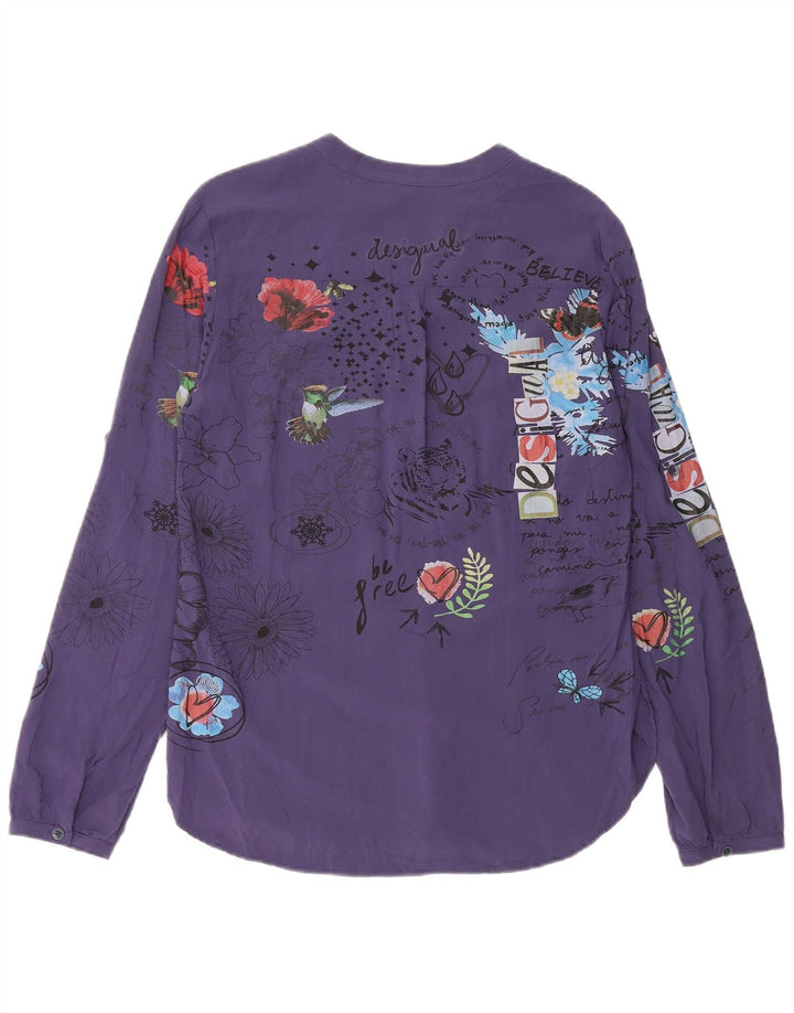 Desigual Womens Pullover Shirt UK 14 Medium Navy Blue Floral Viscosa
