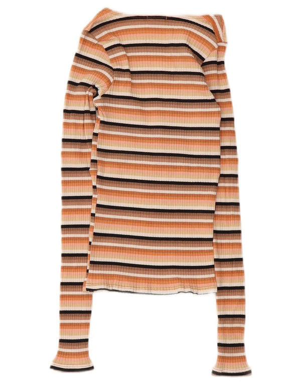 Billabong Crop Top da donna a maniche lunghe UK 4 XS cotone a righe multicolore