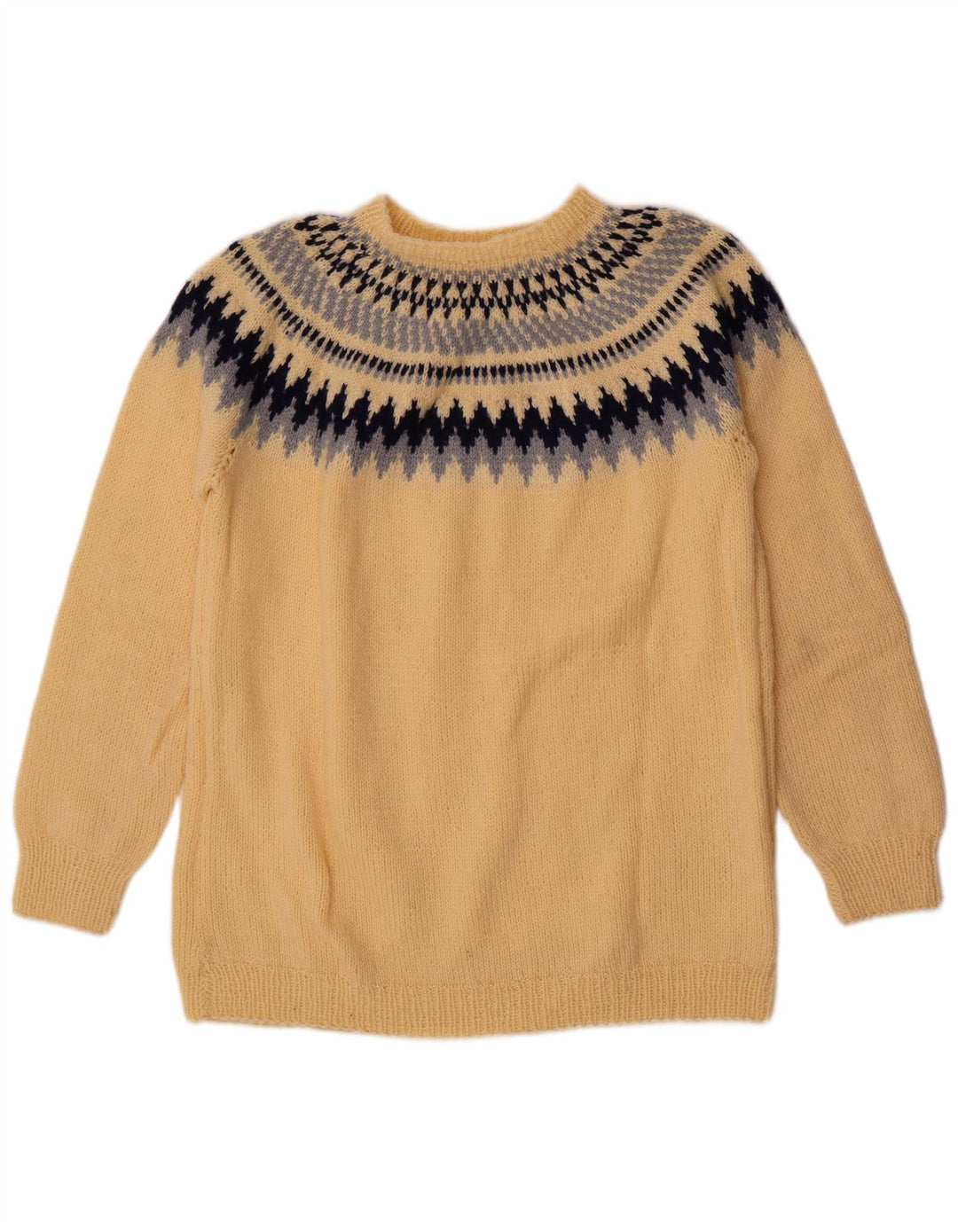Maglione maglione girocollo vintage da uomo giallo medio Fair Isle