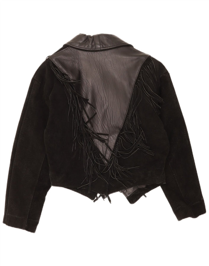 Giacca da donna vintage in pelle scamosciata western corta UK 14 media nera