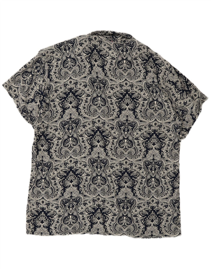 Camicia vintage da uomo a maniche corte grande blu navy con motivo cachemire