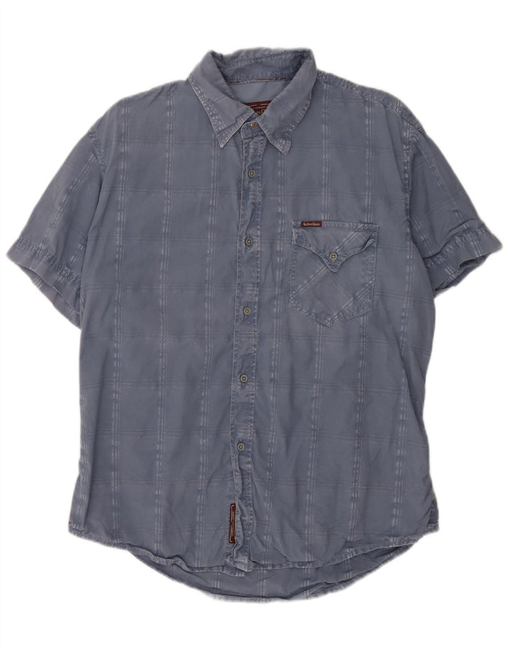 Camicia a maniche corte da uomo Marlboro Classics in cotone a quadri blu grandi