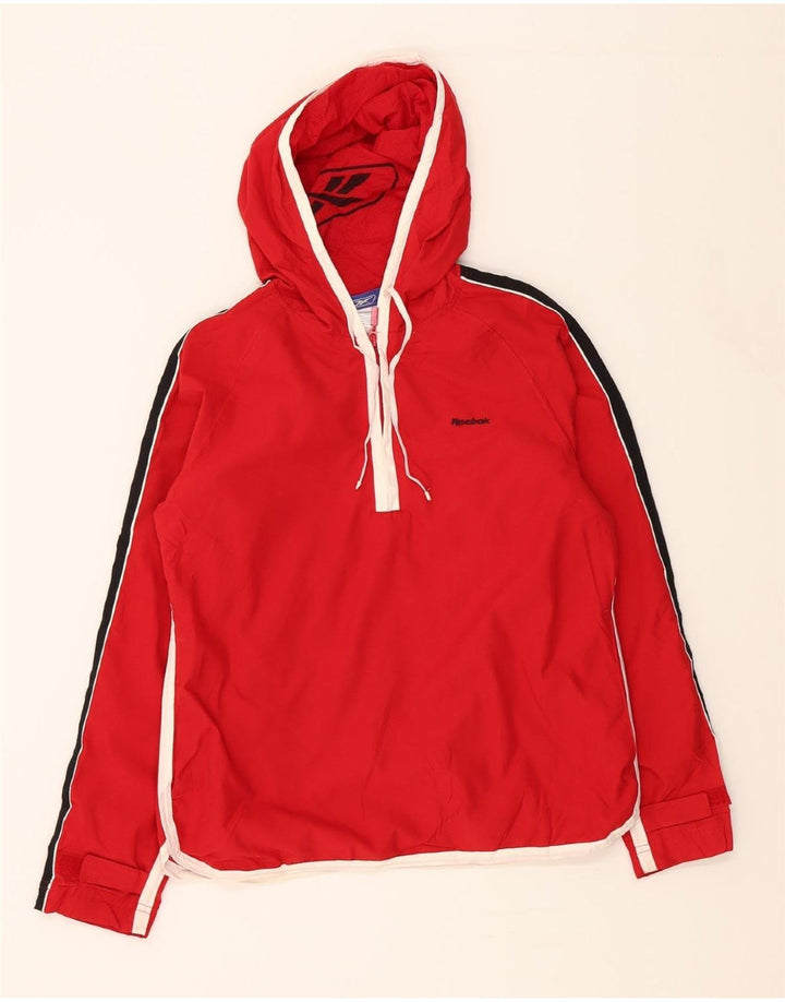 REEBOK Womens Hooded Pullover Rain Jacket UK 10 Small Red Colourblock Vintage Reebok and Second-Hand Reebok from Messina Hembry 
