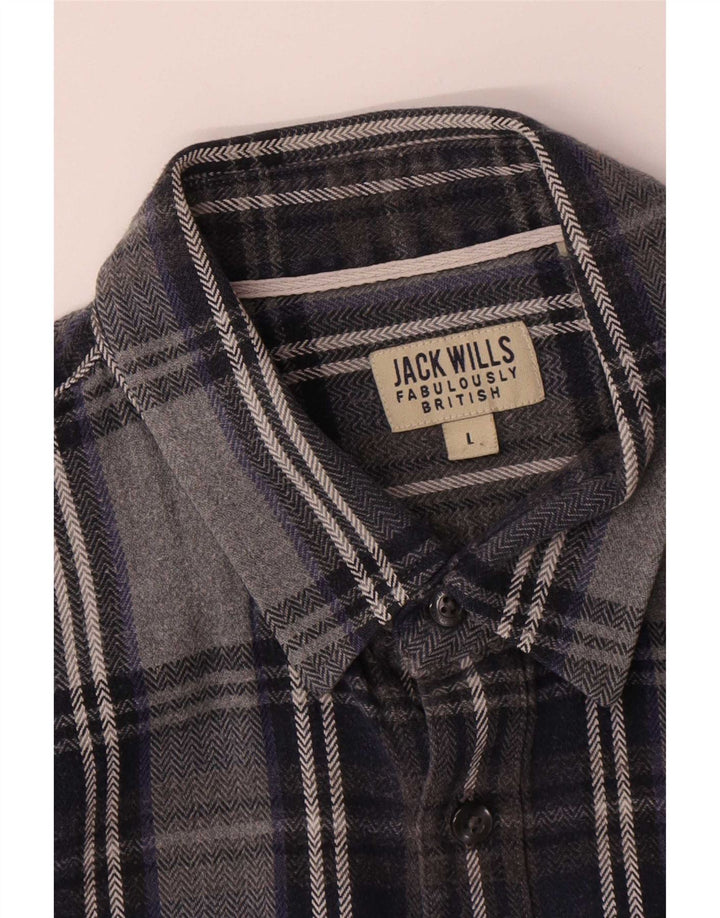Jack Wills Camicia in flanella da uomo grande in cotone grigio a quadri