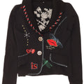 Giacca blazer vintage da donna con grafica a 2 bottoni UK 12 medio nero floreale