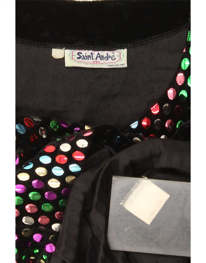 Abito a trapezio vintage da donna a maniche lunghe UK 12 medio multicolore maculato
