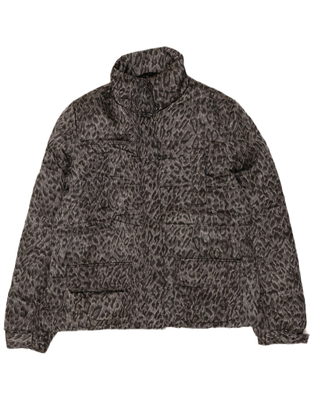 Giacca imbottita da donna Zara UK 18 XL Poliestere con stampa animalier grigia