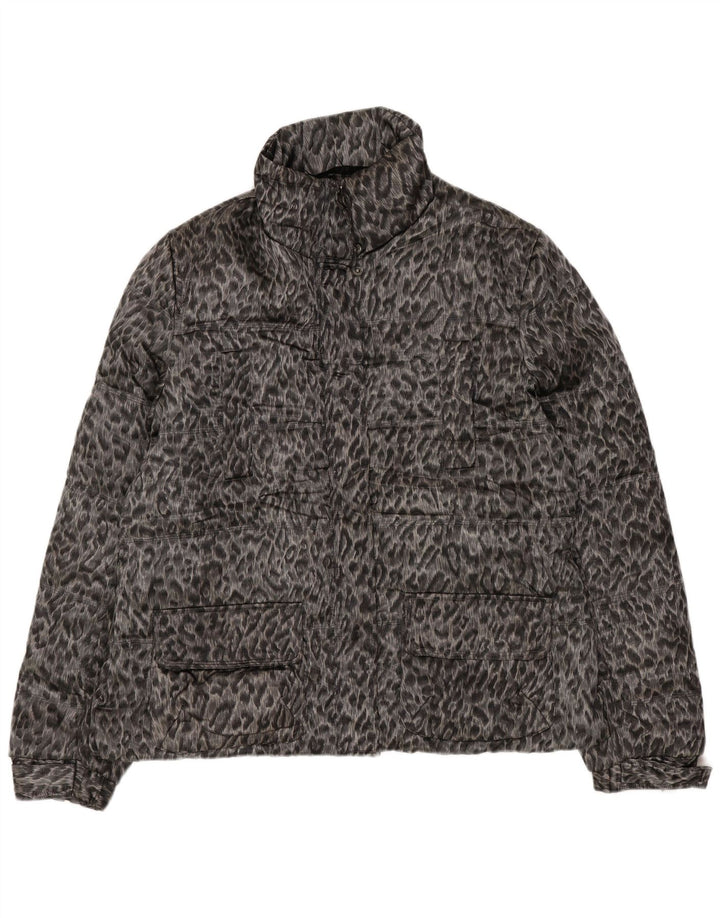 Giacca imbottita da donna Zara UK 18 XL Poliestere con stampa animalier grigia