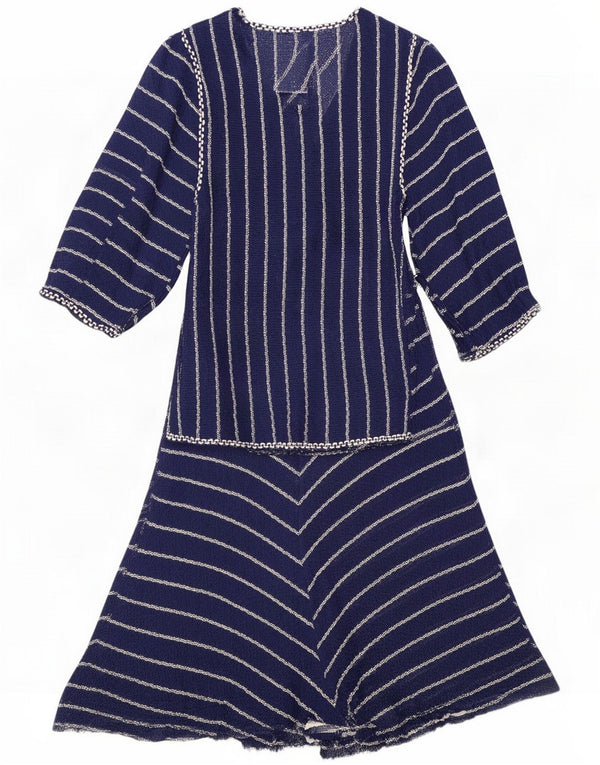 C&A Womens Knit 2 Piece Set EU 44 Large Blue Striped Acrylic