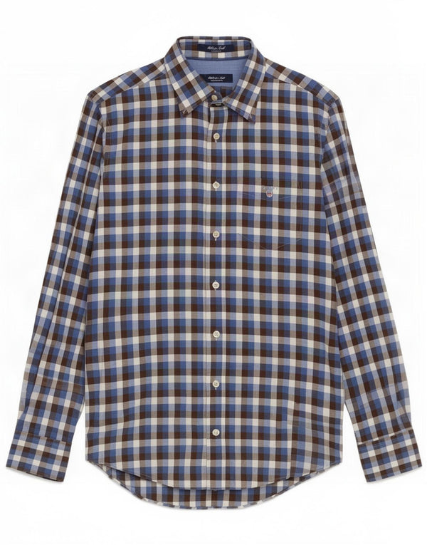 Gant Camicia in flanella da uomo piccola in cotone a quadretti blu navy