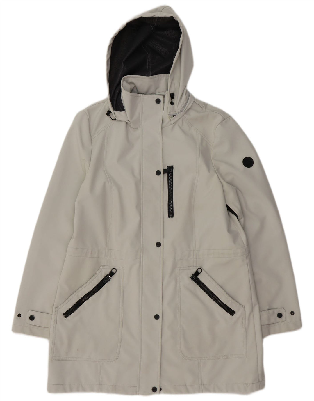 CALVIN KLEIN Giacca a vento con cappuccio da donna UK 16 Large Grigio Poliestere