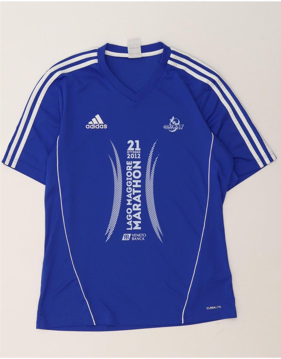 T-shirt grafica Adidas da uomo Climalite Top in poliestere blu medio