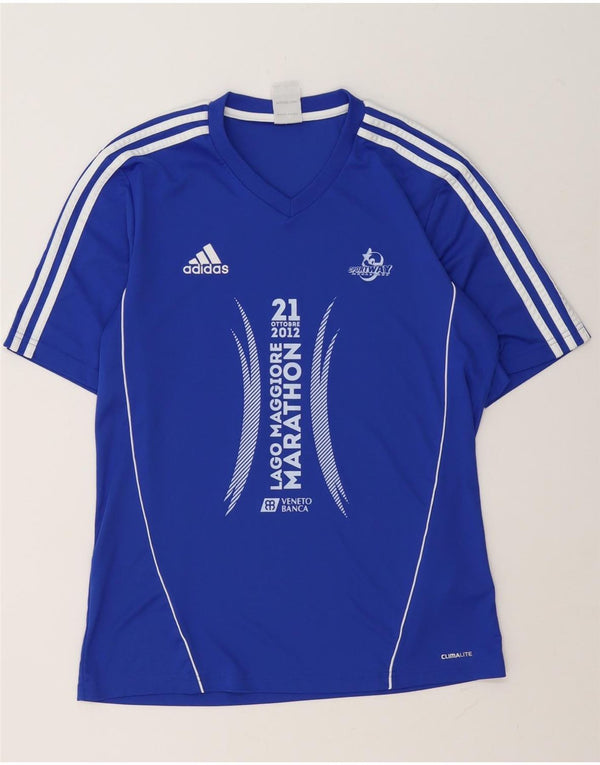 T-shirt grafica Adidas da uomo Climalite Top in poliestere blu medio