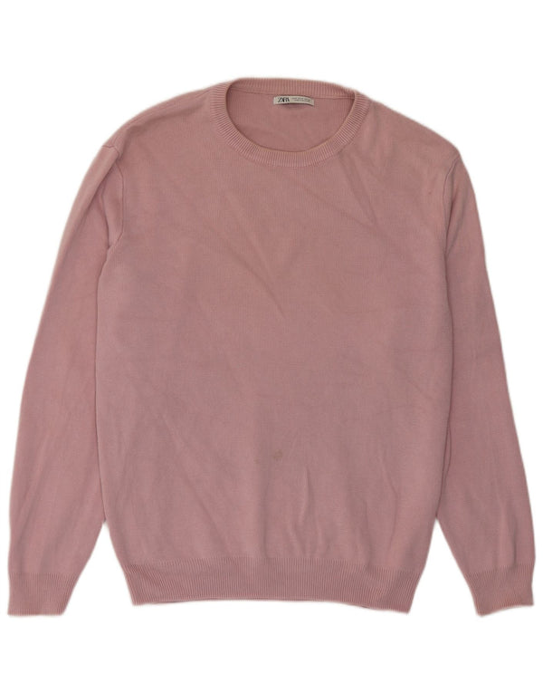 Maglione maglione girocollo da uomo Zara in cotone rosa medio