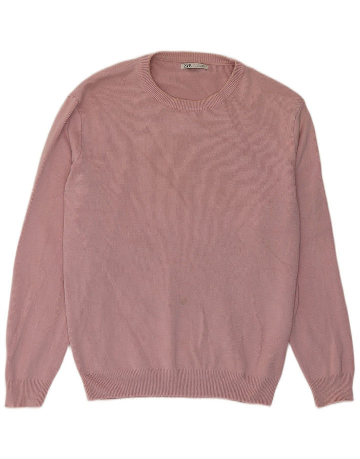 Maglione maglione girocollo da uomo Zara in cotone rosa medio