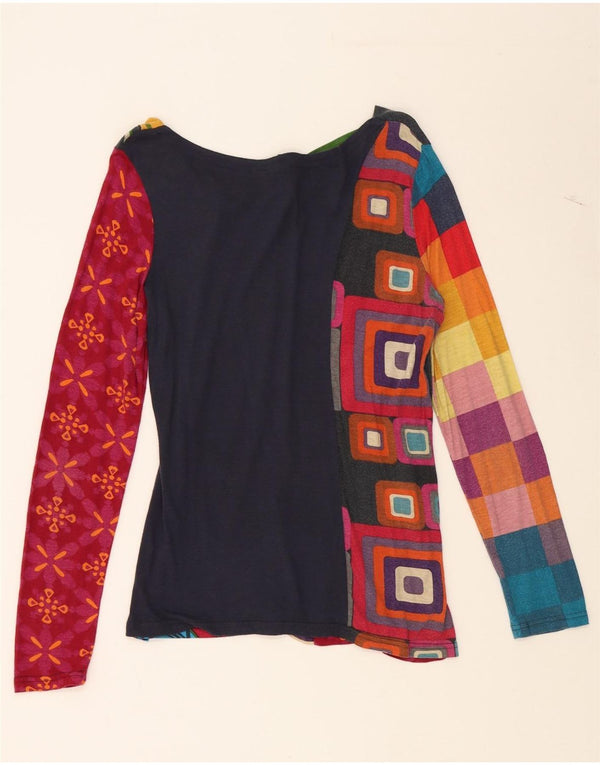 DESIGUAL Top da donna con motivo grafico astratto manica lunga UK 10 piccolo rosso