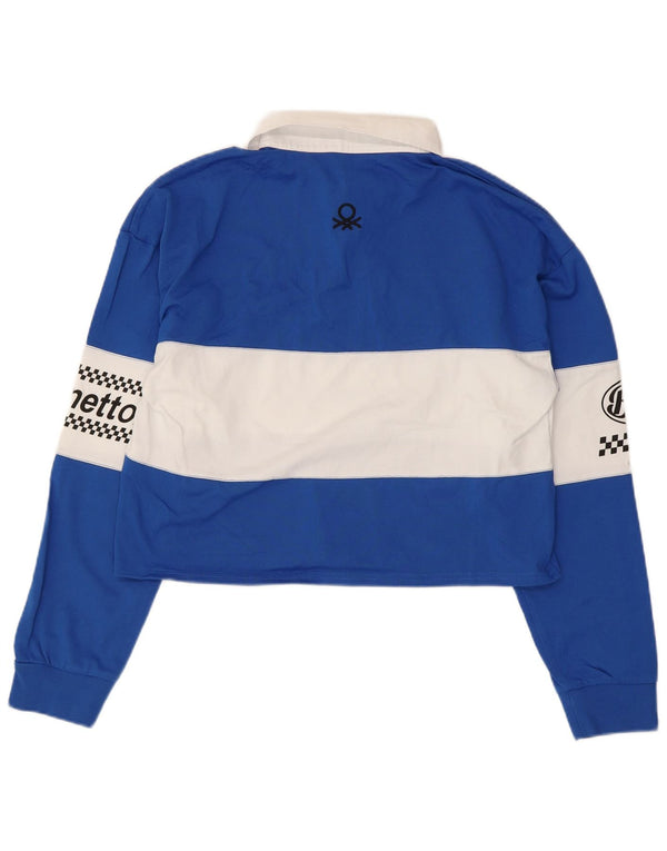 Polo da rugby grafica corta da donna Benetton UK 14 blocco colore blu medio
