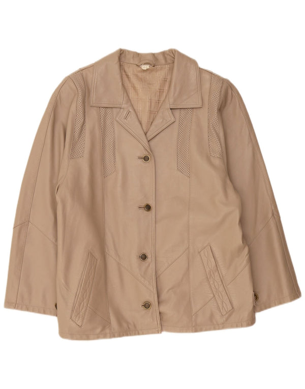 Giacca in pelle da donna vintage UK 22 3XL Pelle di agnello beige