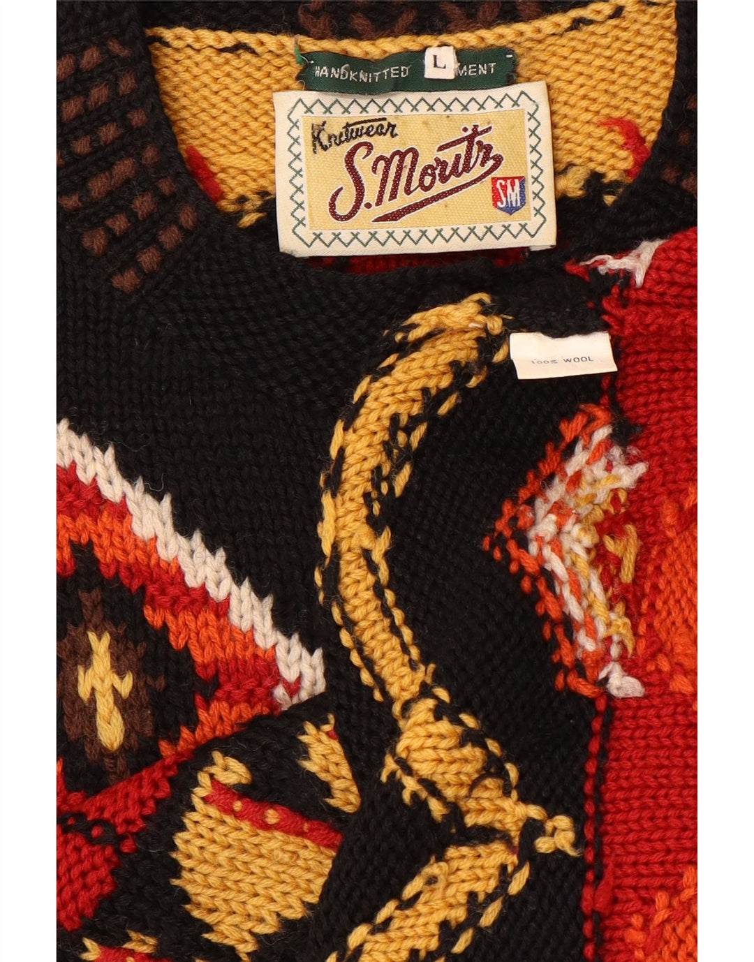 Maglione cardigan da donna S.MORITZ UK 16 Grande motivo geometrico multicolore