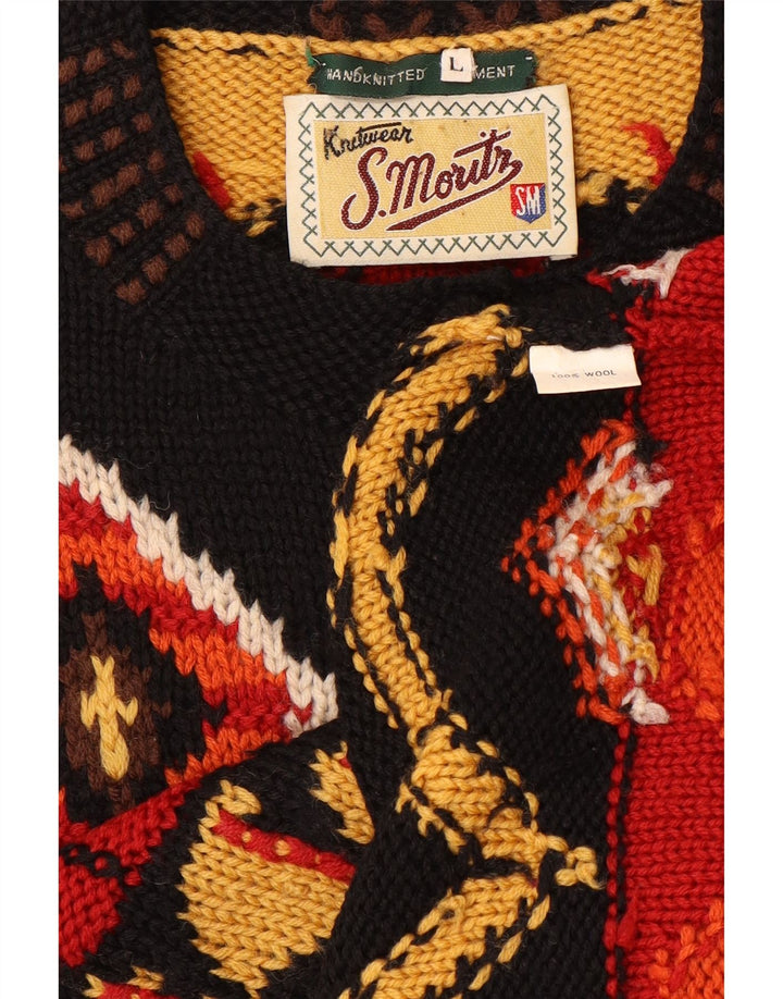 Maglione cardigan da donna S.MORITZ UK 16 Grande motivo geometrico multicolore