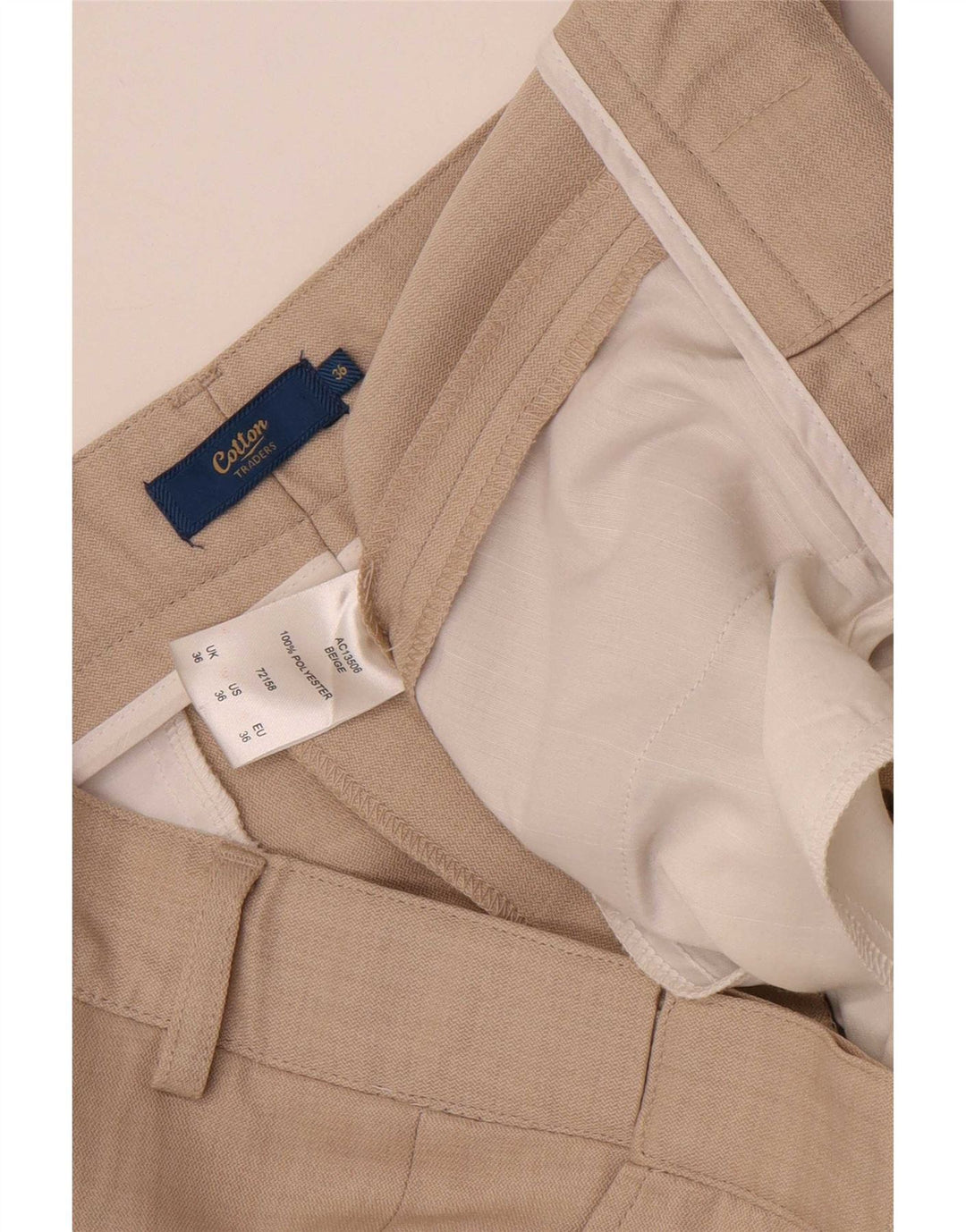 Pantaloni da abito dritti da uomo Cotton Traders W36 L28 Poliestere beige