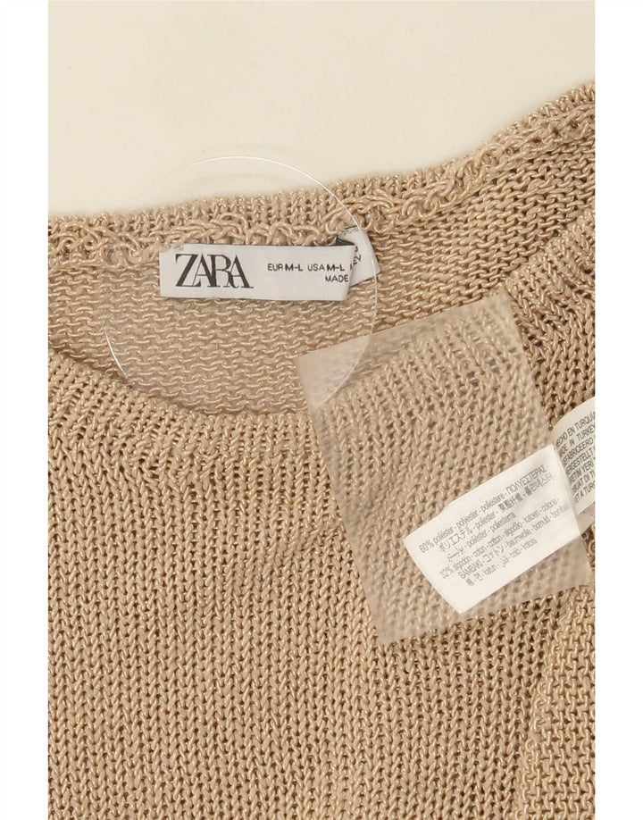 Maglione maglione con scollo a barca da donna Zara UK 14 Poliestere beige medio