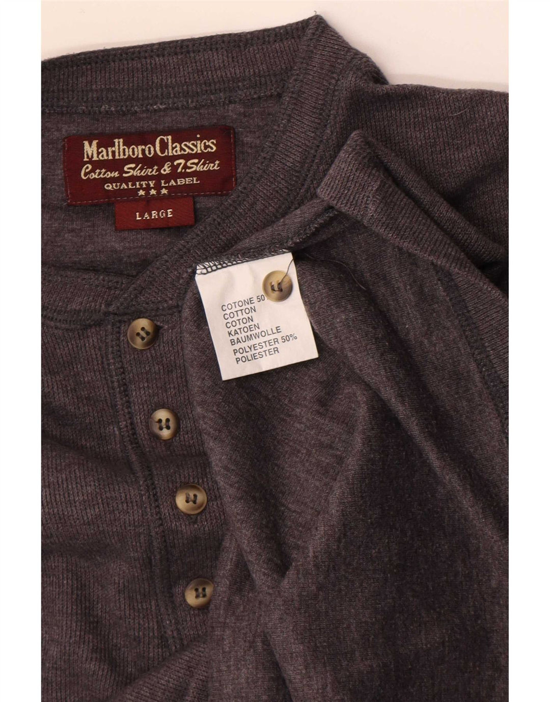 Marlboro Classics Top da uomo a manica lunga grande in cotone grigio