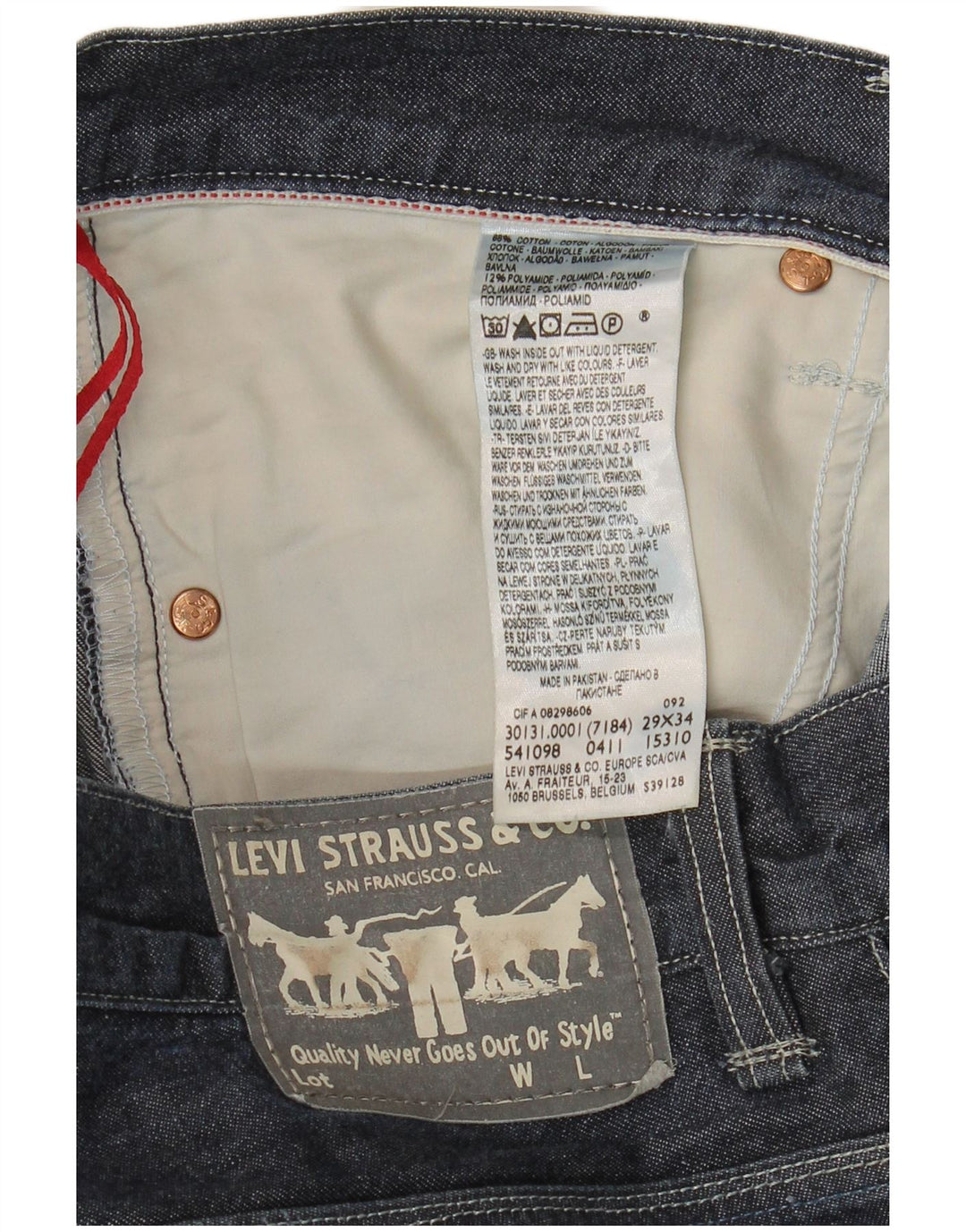 Jeans dritti da uomo Levi's W29 L34 cotone blu navy