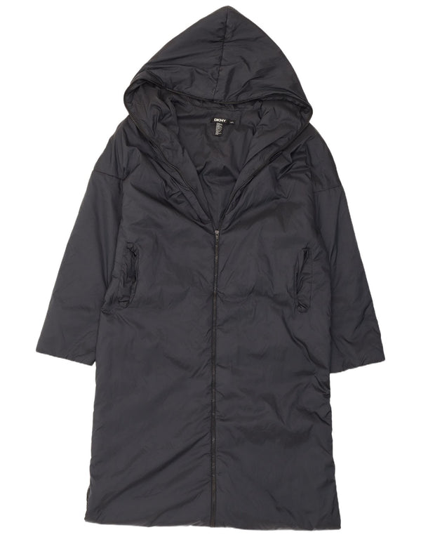 Cappotto imbottito ampio con cappuccio da donna Dkny UK 12 nylon nero medio