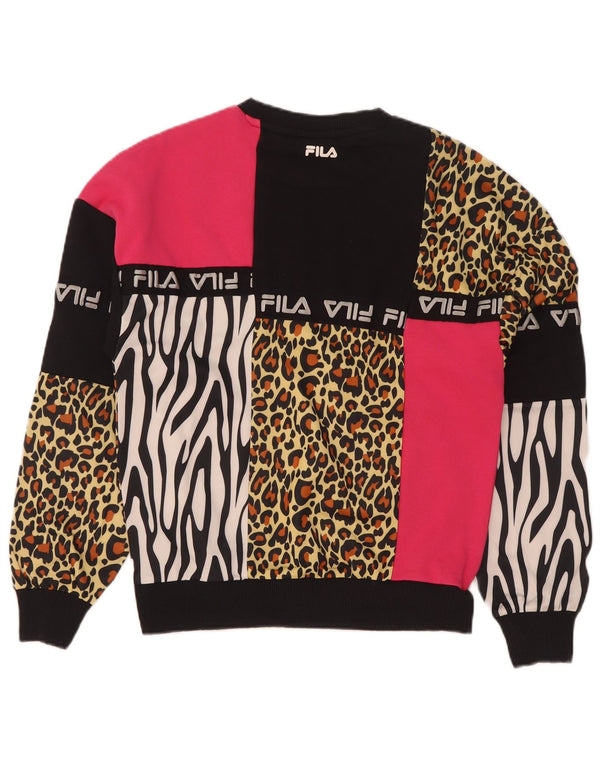 Felpa grafica da donna Fila UK 6 XS nera con stampa animalier