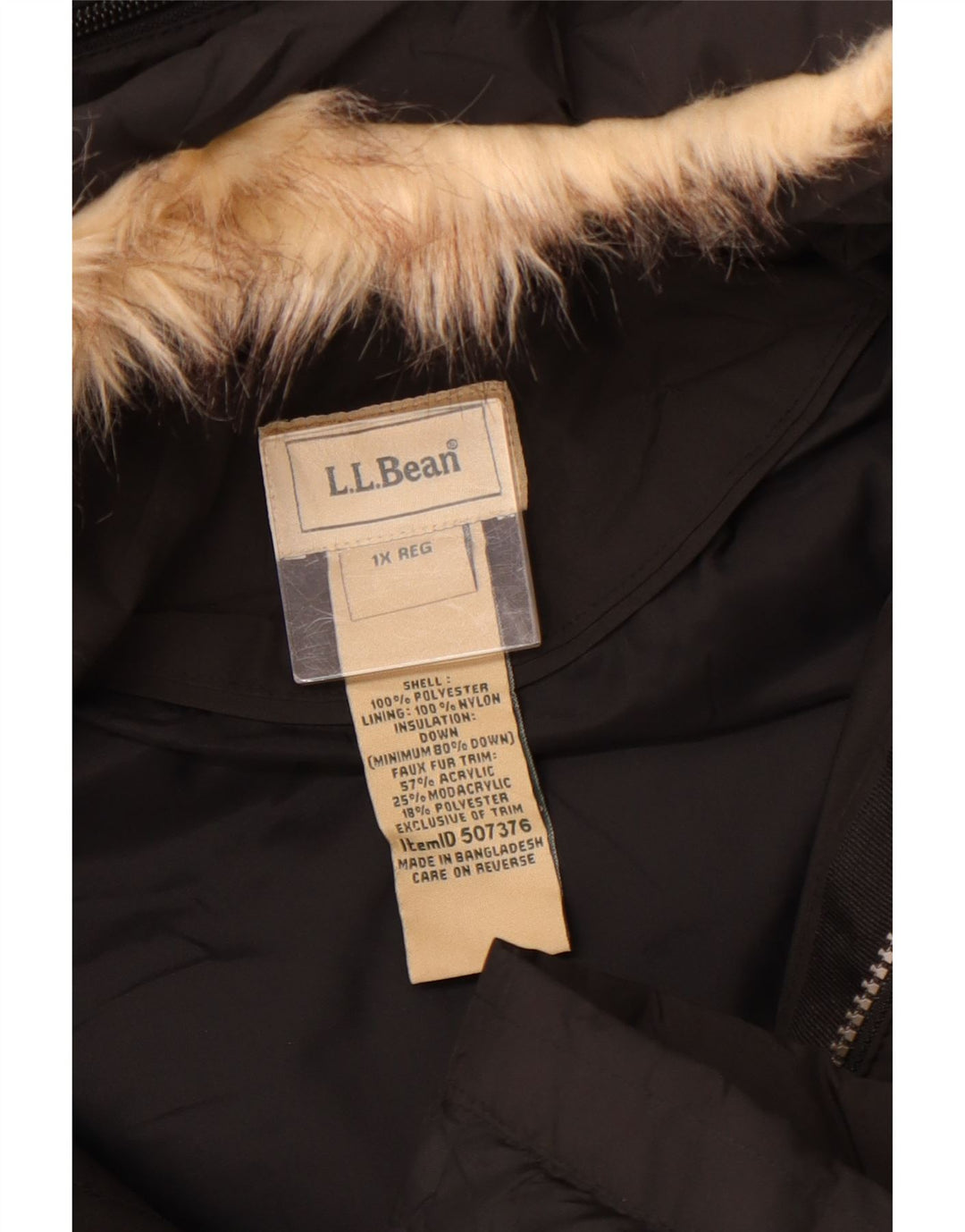 L.L.BEAN Cappotto imbottito oversize con cappuccio da donna UK 18 XL Poliestere nero
