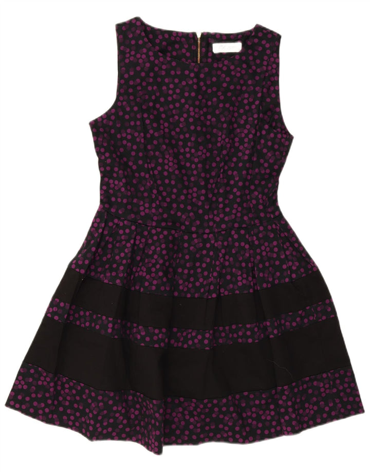 CLOSET Womens Sleeveless A-Line Dress UK 12 Medium Black Polka Dot Cotton