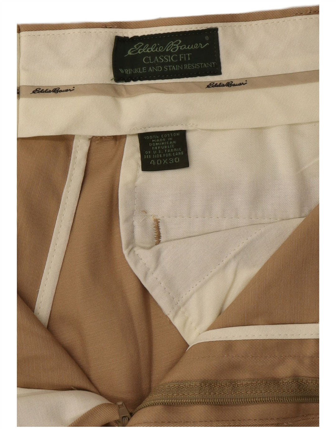 EDDIE BAUER Pantaloni chino dritti da uomo vestibilità classica W40 L30 cotone beige