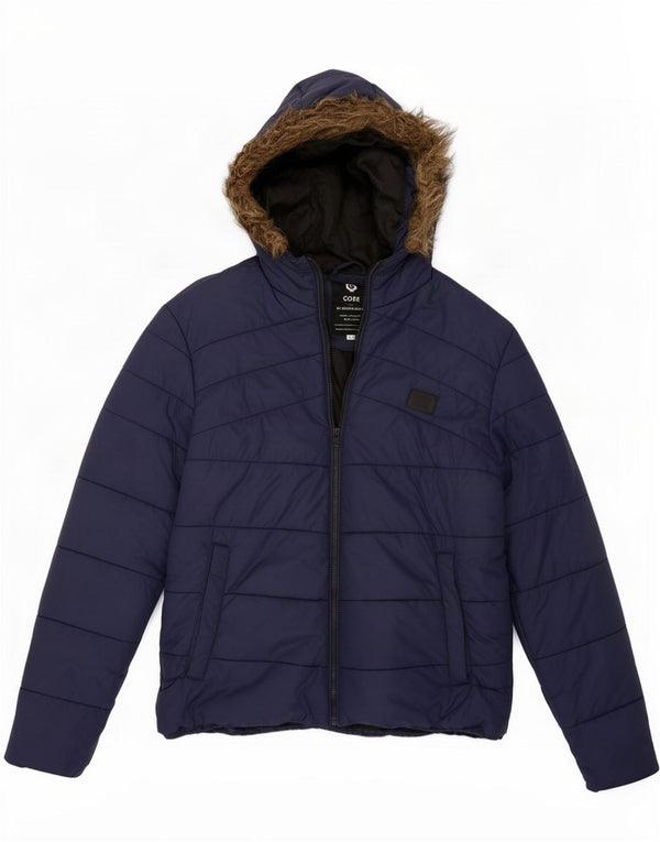Jack & Jones Mens Hooded Padded Jacket UK 40 Large Navy Blue Polyester
